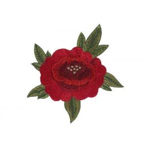 China Red Flower Embroidered Applique Patches Sew On 16*16 cm For Clothing Decoration supplier