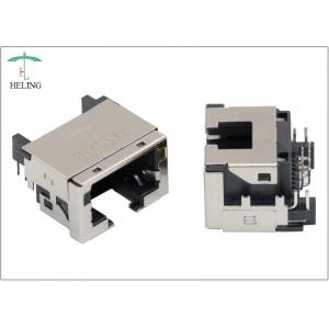 China Single Port RJ45 Plug PCB Mount Tab Down RoHS Compliant With Yellow / Green LED supplier