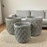 China Repetitive Palm Leaf Pattern Grey Round Fiber Cement Planter Durable Low-maintainence Pot wholesale
