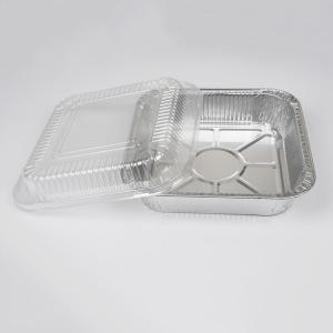 Silver Disposable Aluminum Food Tray With Lid Rectangular OEM