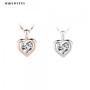 0.69ft 0.7oz Sterling Silver Heart Pendant Necklace Fiancée Cubic Zirconia Necklace