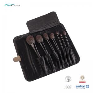China Synthetic Goat Hair Black Ferrule 7 Piece Makeup Brush Set WIth Cosmetic Bag supplier