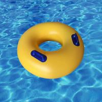China OEM Aqua Park Double Tube Yellow Plastic Inflatable Swimming Floating Rings With Handle For Children on sale