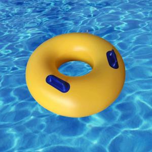 OEM Aqua Park Double Tube Yellow Plastic Inflatable Swimming Floating Rings With Handle For Children