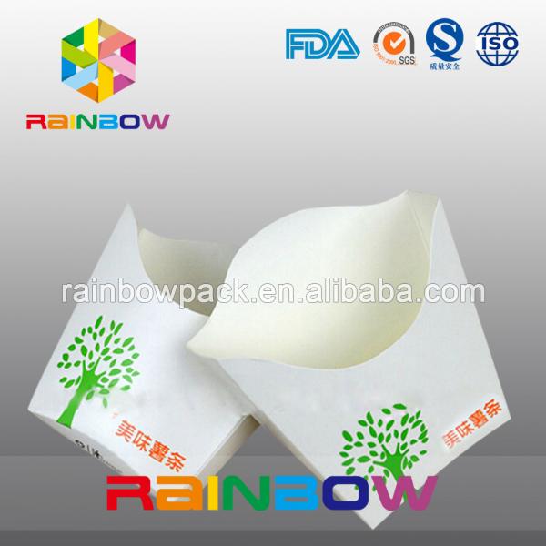Customized Disposable Take Away Flat Bottom Paper French Fry Packaging Box