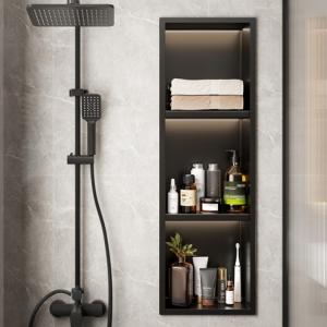 Shower Room Black Stainless Shower Niche Modern Style Steel Shower Niche