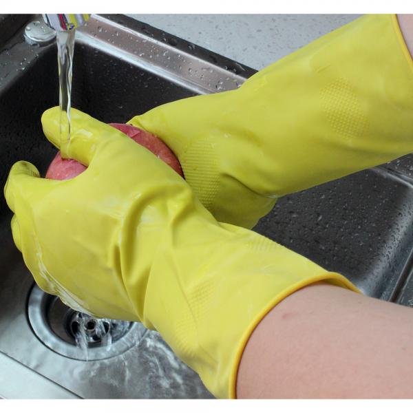 Generally Used Flock Lined Latex Gloves , Lined Dishwashing Gloves size S - XL