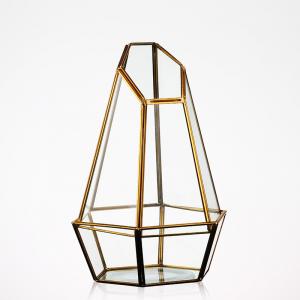 Custom Large Crystal Vases , Clear Gold Geometric Vase Metal + Glass Material
