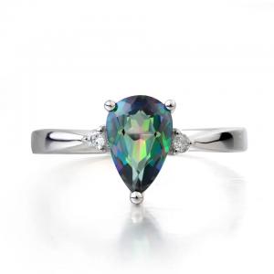 China New 925 Sterling Silver CZ Rainbow Mystic Topaz Mystic Topaz Birthstone Month Engagement Ring supplier