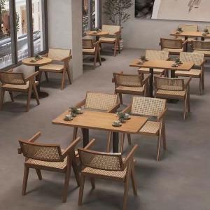 China Restaurant Coffee Shop Bistro Commercial Furniture Ash Solid Wooden Dining Set supplier