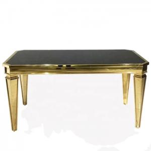 China Gold SS leg Black Tempered Glass Top Dining Table For Wedding supplier
