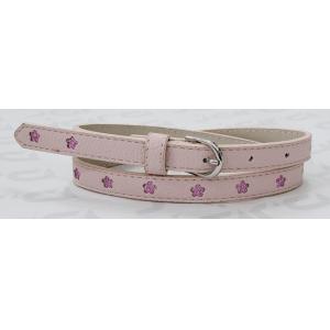 China Pink Round Tip Kids Fashion Belts With Punching Shiny PU Flowers 1.5cm Width supplier