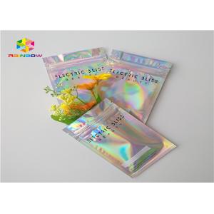 China Laser Mylar foil pouch with clear side for nail polish glitter powder packing cosmetic hologram foil packaging bags supplier