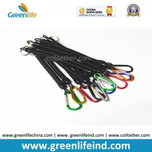 Plastic Extendable Black Coiled Plier Protecting Coil Lanyard w/Aluminum Carabiners