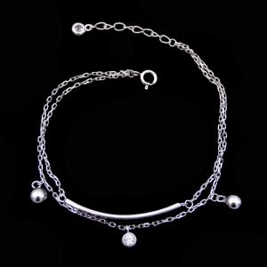 China 925 Silver Cubic Zirconia Bracelet , Double Chain Bracelet With Ball Charming Item supplier