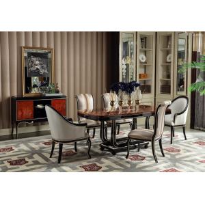 French Luxury Furniture Dining room Tables in glossy painting Ebony wood with Leather Upholstered Chairs and Buffet