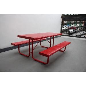Perforated Steel Outdoor Picnic Table With Benches Surface Mounted Free Standing