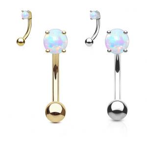 25mm Length 18k Gold Nose Stud , OEM Nose Ring Piercing With White Fir Opal