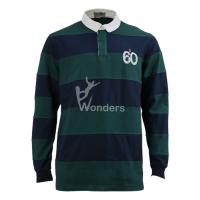 China Long Sleeve Polo Royal Green Striped Rugby Shirt Men's 100% Cotton on sale