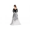 Black And White Sweep Train Long Sleeve Evening Gowns For Autumn And Spring