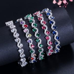 Trendy Leaf Charm Cubic Zirconia Bracelet & Bangles for Bride Bracelets Jewelry Sliver Color Clear CZ Crystal Bangles