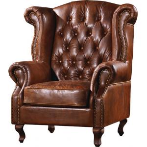 China Durable High Back Leather Armchair Vintage Top Grain Brown Living Room Furniture supplier