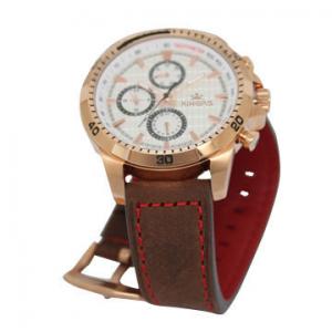 China Six Hands steel Case Leather Wrist Watch rose gold Plated for Men supplier