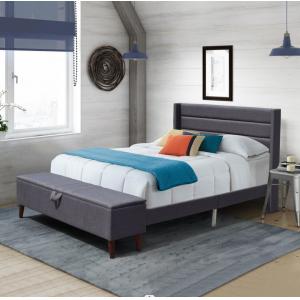 Queen Size Upholstered Bed Frame Durable Wood Slat With Storage Ottoman