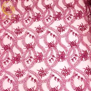 African Sequin Lace Fabric Embroidery 1 Yard Length For Wedding Dress