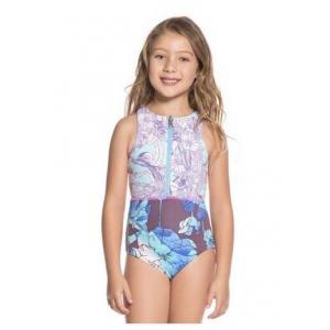China Little Girls Zipped Purple Print One-piece Swimsuit - Santa Catalinita supplier