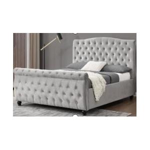 Soft Queen Grey velvet  Sleigh Bed Comfortable High Headboard
