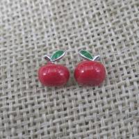 China Fancy Silver Cherry Stud Earrings Red Customized Enamel For Teens on sale