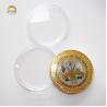China Gold tone metal souvenir coins with enamel in clear plastic box package wholesale