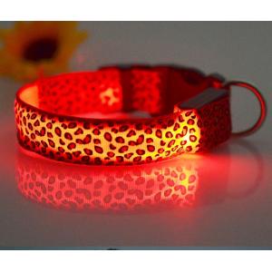 China Durable leopard print dog cat safety LED light glow flashing nylon pet necklace collar supplies supplier