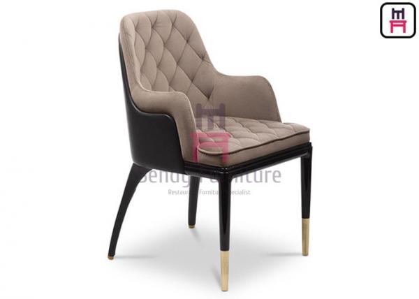 Modern Wood Restaurant Chairs With Dual - Colors Leather Upholstered Button