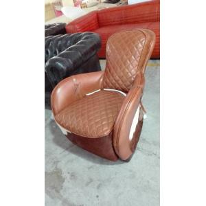 Retro Genuine Leather Saddle Lounge Chair With Fur Leather  with stools
