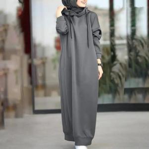 China                  Solid Color of Long Style Set Islamic Clothing Autumn Winter Hooded Coat for Abaya Women Muslim Dress and Lady Hoodies Coat              supplier