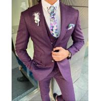 China Purple 3 Piece Tuxedo Suit For Men 49% Viscon 49% Polyamide 2% Elestan on sale