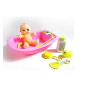 Bathing baby doll with a baby bath tub, large ducklings