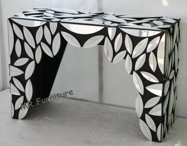 Leaves Design Hallway Mirror Table , Black Silver Color Mirrored Cocktail Table