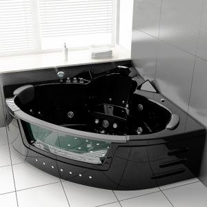 Black Corner Whirlpool Massage Bathtub With Glass Bubble Ozone Indoor