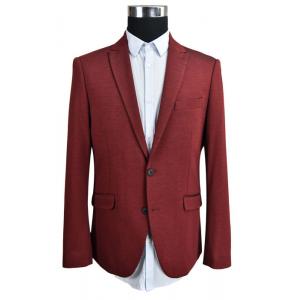 China Dark Red Mens Slim Fit Suit Blazer Knitted Fabric Bespoke Latest Designs supplier