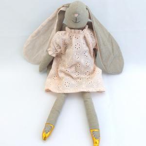 Linen Soft Plush Toy Stuffed Bunny With Dress Skin Friendly For Girls Gifts