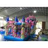 Pink Dora Cartoon Commercial Inflatable Slide With Bouncy Castle / Bouncy Slide