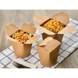 China Eco-friendly Food Grade Brown Paper Material Disposable Noodle Pail Spaghetti Salad Takeaway Boxes wholesale