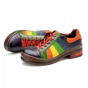 China Casual Hand Polished Rainbow Flat Shoes Classic Ladies Leather Dress Shoes supplier