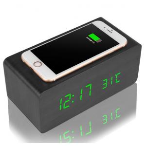 Universal Creative Desktop Charging Station Wooden Case With LED Alarm Clock
