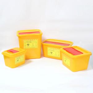 China Yellow Swing Lid Needle Disposal Medical Sharps Box High capacity plastic square collection box supplier