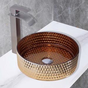 Kitchen Countertop Mounted Glass Wash Basin In Electroplated Coating British Gold Color