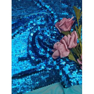 51'' Bright Blue Shell Shape Sequin Embroidery Mesh Fabric For Party
